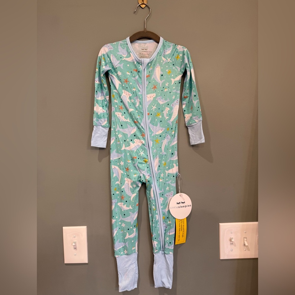 NWT Little Sleepies Shark Soiree Zippy, Size 18-24 Months